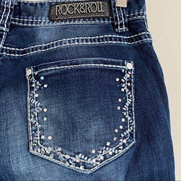 ROCK & Roll Cowgirl Mid Rise Bootcut Jeans 30x34 Embellished Pockets - Picture 4 of 12